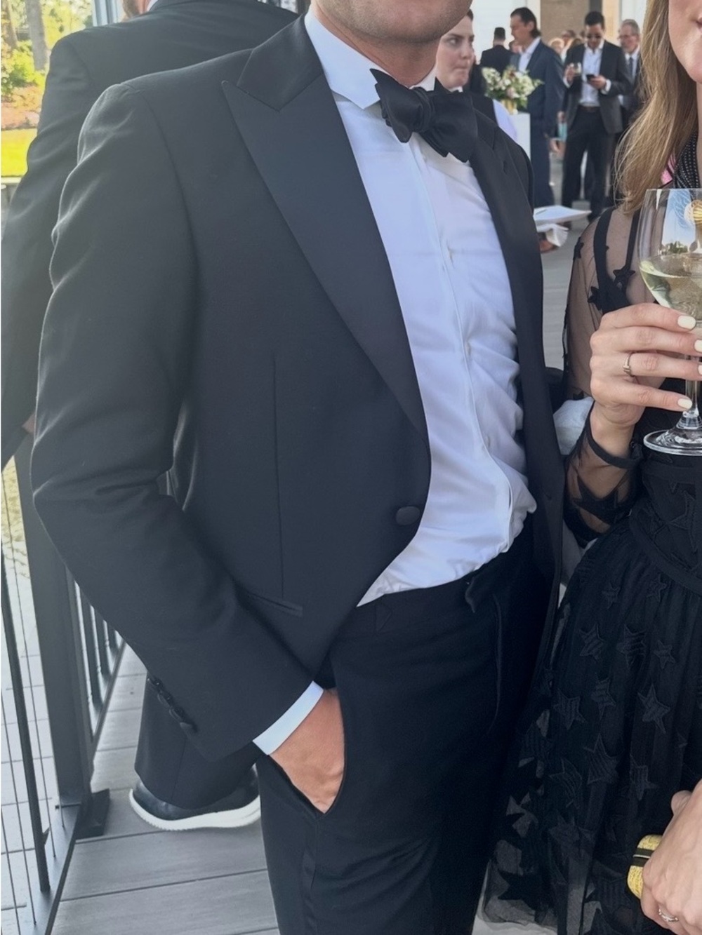 Men's Black Satin-Lapel Tuxedo Jacket and Trousers